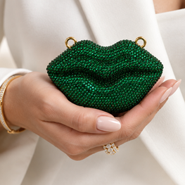 Grace Up Rhinestones Lips Clutch Green