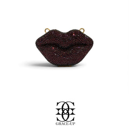 Grace Up Rhinestones Lips Clutch Purple
