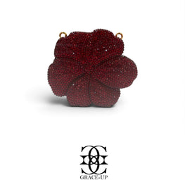 Grace Up Mini Clutch Rhinestone Flower Maroon