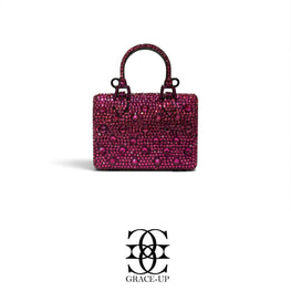 Grace Up Mini Full Rhinestones Metal Bag Hot Pink