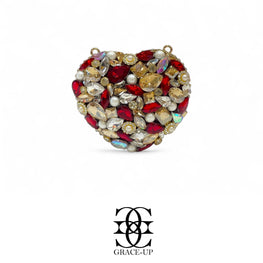 Grace Up Mini Heart 4 Maroon/Silver Clutch
