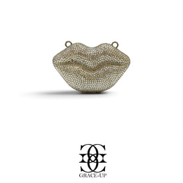 Grace Up Rhinestones Lips Clutch Silver