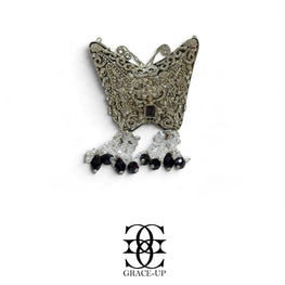 Grace Up Mini Butterfly Mughal Clutch Silver/Black