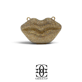 Grace Up Rhinestones Lips Clutch Gold