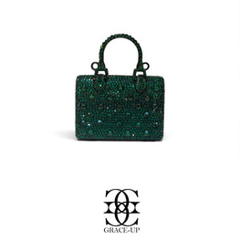 Grace Up Mini Full Rhinestones Metal Bag Green