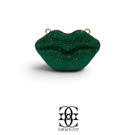 Grace Up Rhinestones Lips Clutch Green