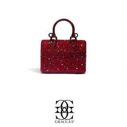 Grace Up Mini Full Rhinestones Metal Bag Maroon