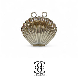 Grace Up Mini Shell Metal Clutch Silver