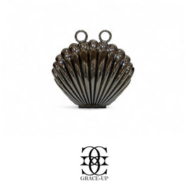 Grace Up Mini Shell Metal Clutch Gray