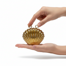 Grace Up Mini Shell Metal Clutch Gold