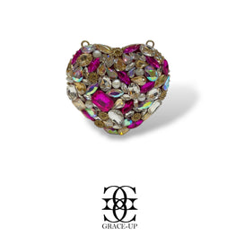Grace Up Mini Heart 4 Hot Pink/Silver Clutch