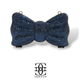 Grace Up Mini Rhinestones Bow Dark Blue